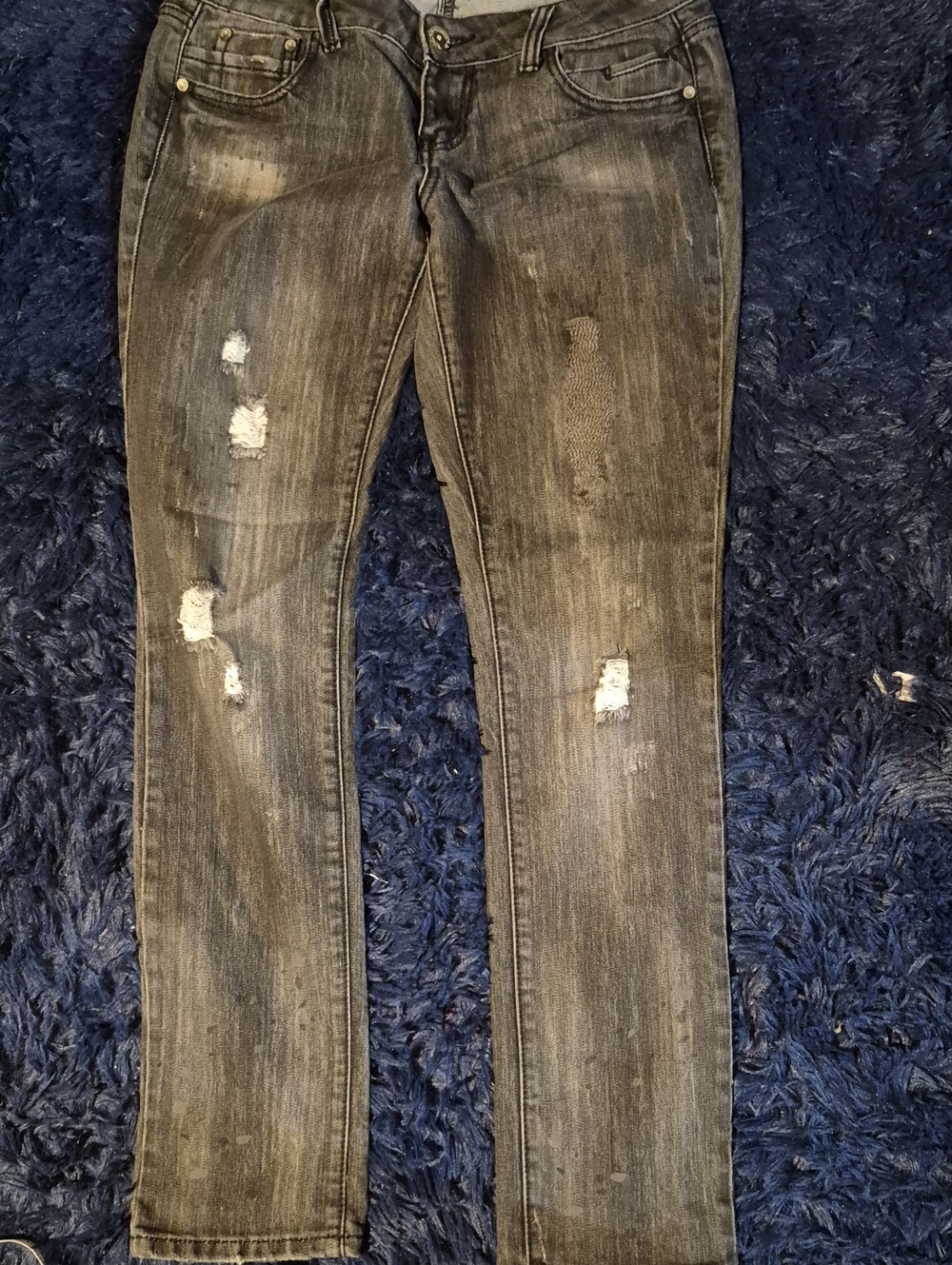 Almost Famous Women's Slim Straight Distressed Gray Jeans